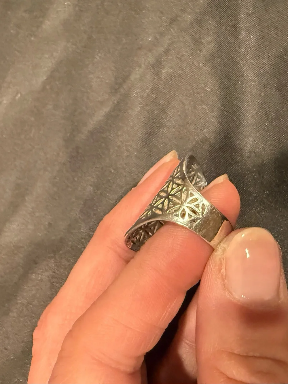 Sterling Silver Flower of Life Statement Ring Sacred Geometry Size 8